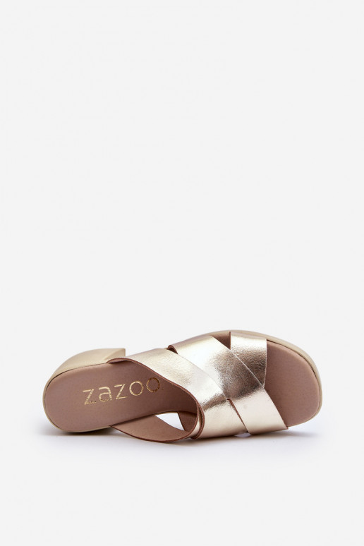Zazoo 40373 Leather Mules With Block Heel Gold