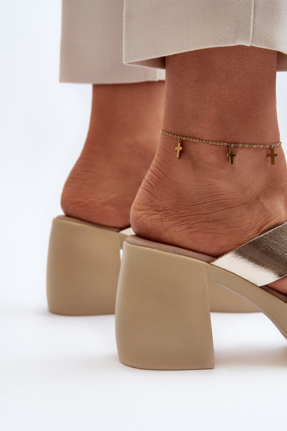 Zazoo 40373 Leather Mules With Block Heel Gold