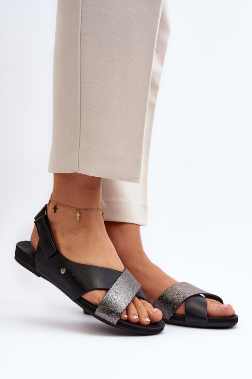 Zazoo 40141 Leather Sandals with Velcro Black