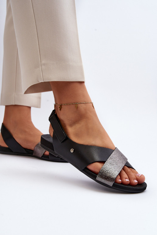 Zazoo 40141 Leather Sandals with Velcro Black