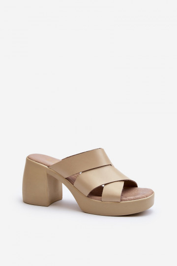 Zazoo 40373 Leather Sandals with Block Heel Beige 2