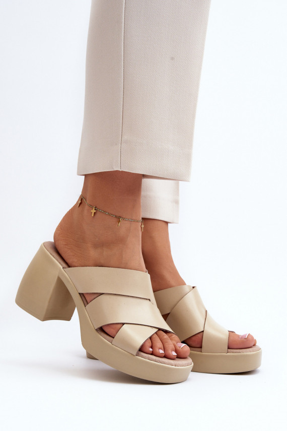 Zazoo 40373 Leather Sandals with Block Heel Beige