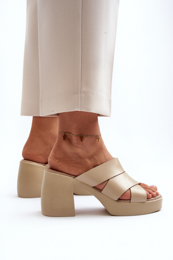 Zazoo 40373 Leather Sandals with Block Heel Beige