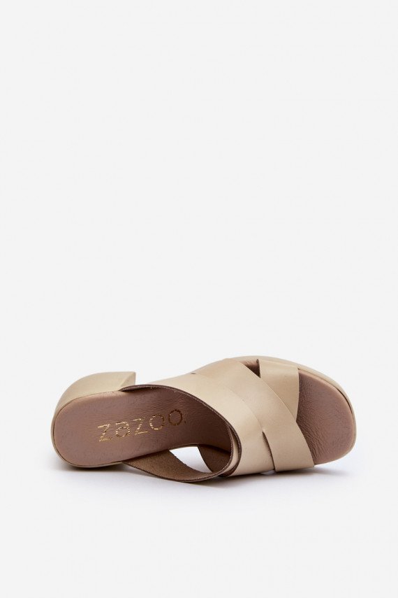 Zazoo 40373 Leather Sandals with Block Heel Beige