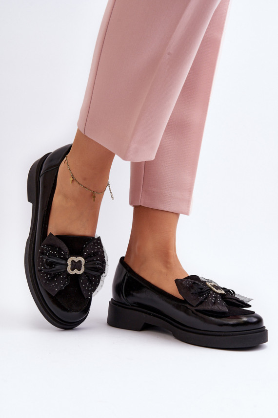 Women's Patent Loafers With Bow Laura Messi 2786 Black