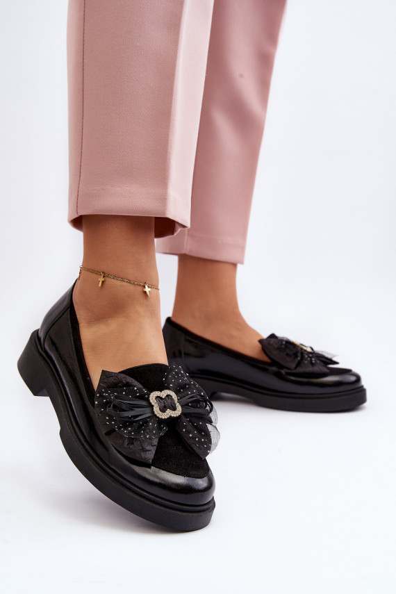 Women's Patent Loafers With Bow Laura Messi 2786 Black