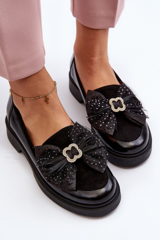 Women's Patent Loafers With Bow Laura Messi 2786 Black