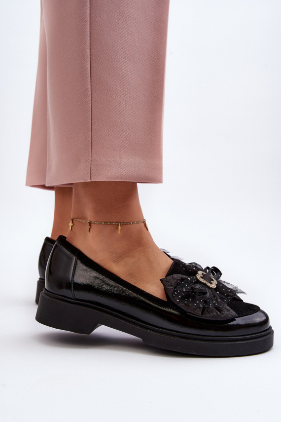Women's Patent Loafers With Bow Laura Messi 2786 Black
