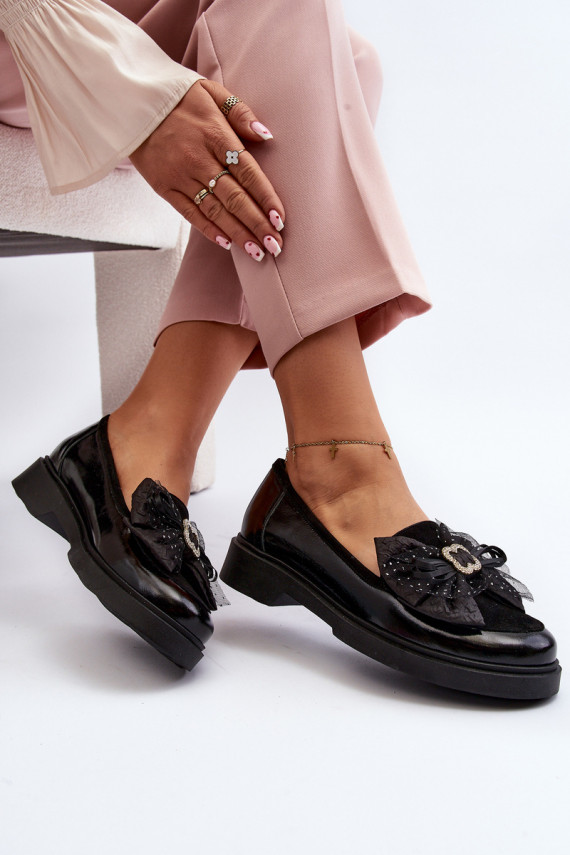 Women's Patent Loafers With Bow Laura Messi 2786 Black
