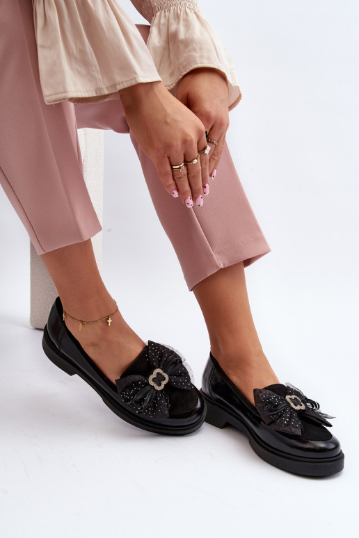 Women's Patent Loafers With Bow Laura Messi 2786 Black
