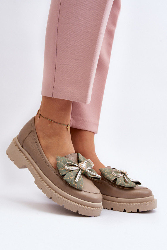 Women's Leather Moccasins with Bow Laura Messi 2787 Beige