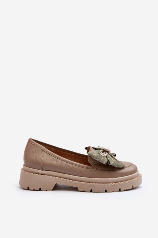 Women's Leather Moccasins with Bow Laura Messi 2787 Beige