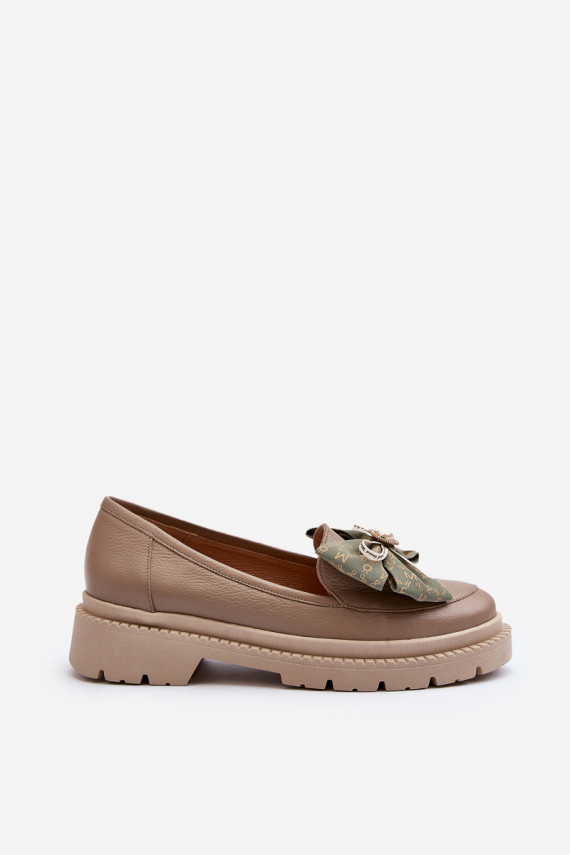 Women's Leather Moccasins with Bow Laura Messi 2787 Beige