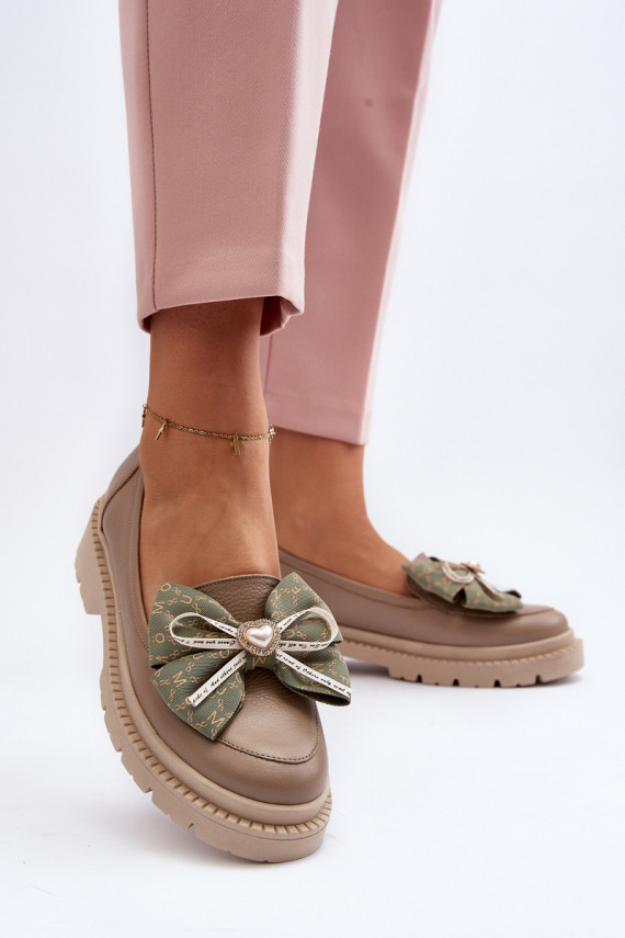 Women's Leather Moccasins with Bow Laura Messi 2787 Beige