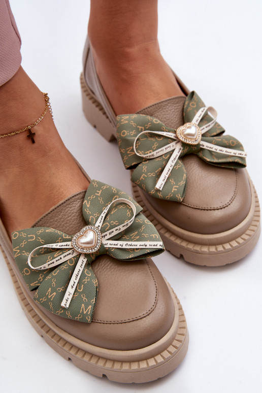 Women's Leather Moccasins with Bow Laura Messi 2787 Beige
