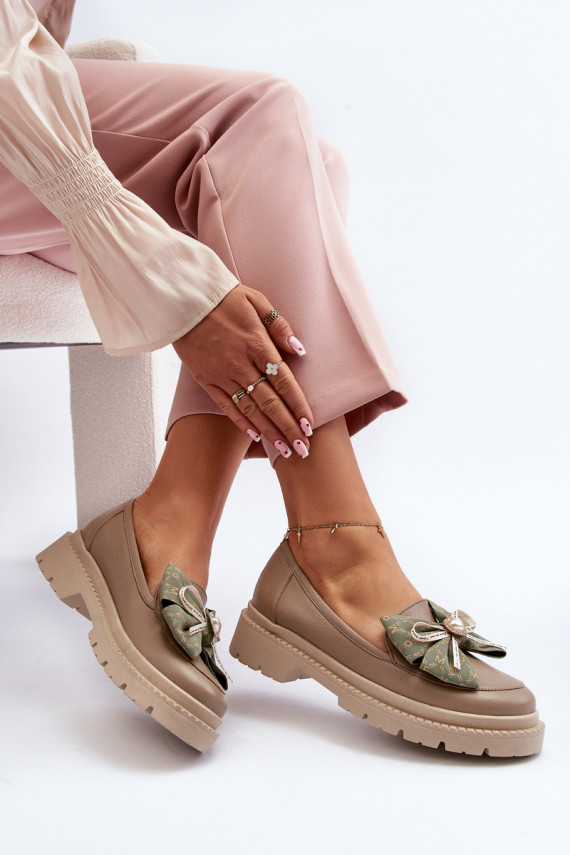 Women's Leather Moccasins with Bow Laura Messi 2787 Beige