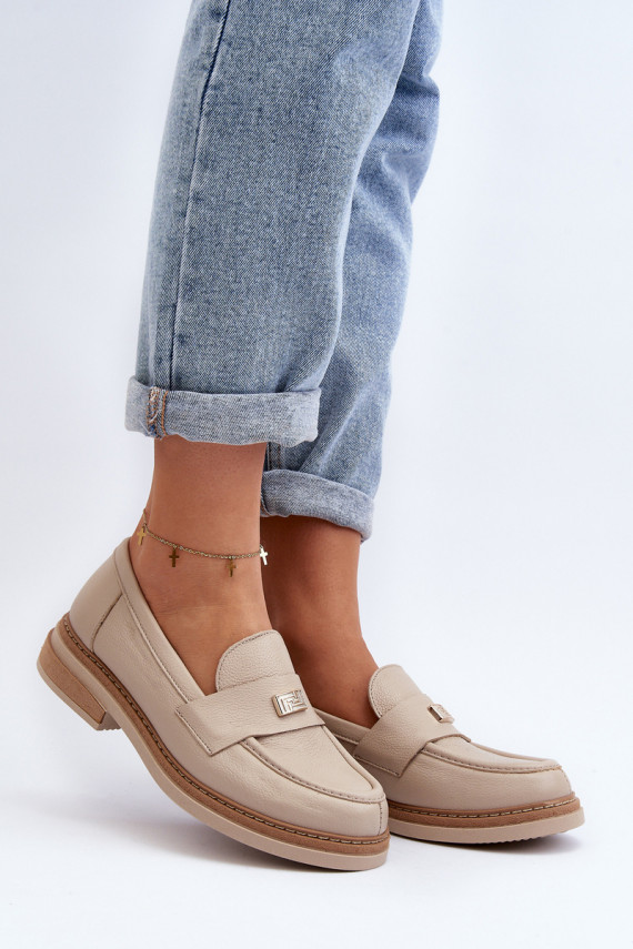 Zazoo 20165 Women's Leather Moccasins Beige