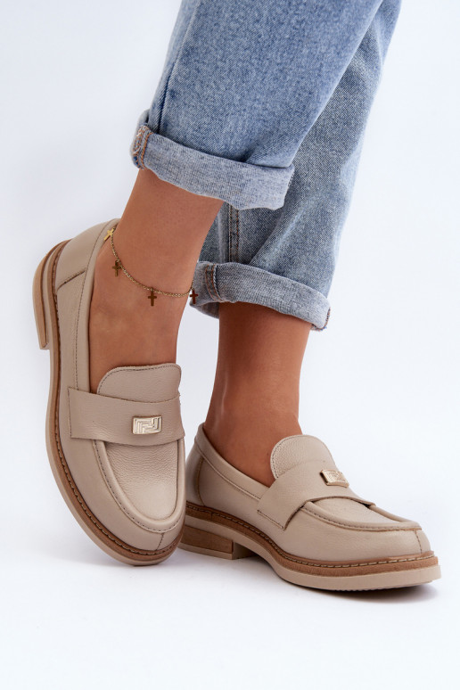 Zazoo 20165 Women's Leather Moccasins Beige