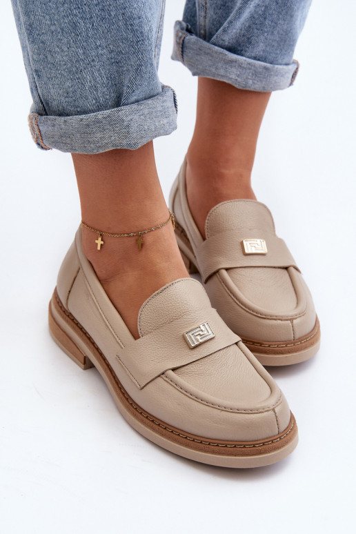 Zazoo 20165 Women's Leather Moccasins Beige