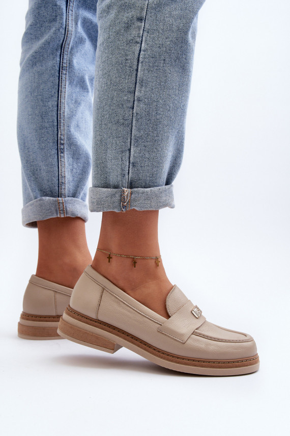 Zazoo 20165 Women's Leather Moccasins Beige