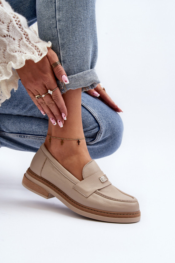 Zazoo 20165 Women's Leather Moccasins Beige