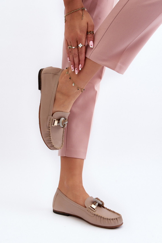Women's Leather Moccasins with Decoration Laura Messi 2761 Beige