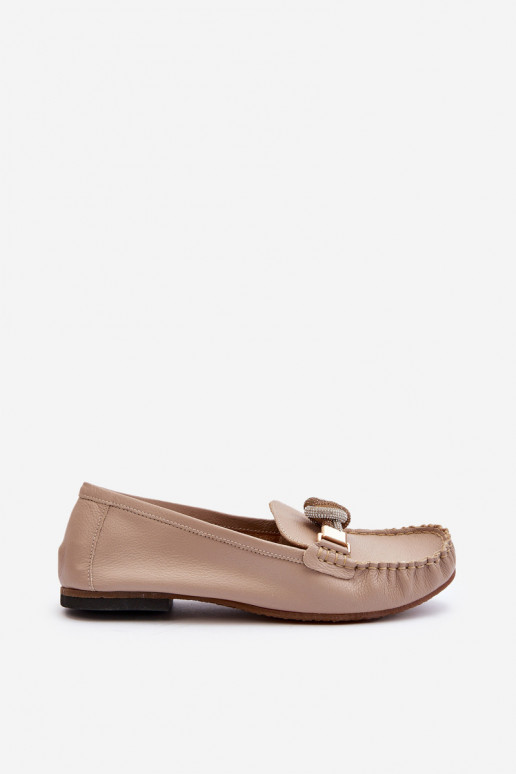 Women's Leather Moccasins with Decoration Laura Messi 2761 Beige