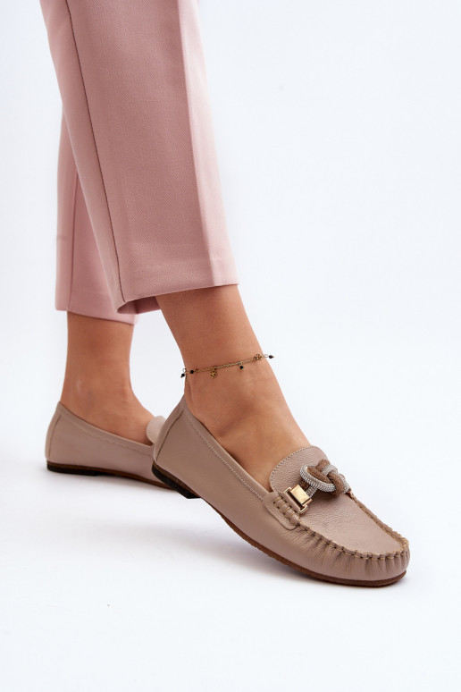 Women's Leather Moccasins with Decoration Laura Messi 2761 Beige