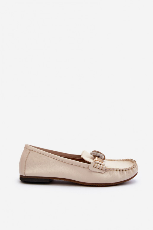 Women's Leather Moccasins With Decoration Laura Messi 2761 Beige