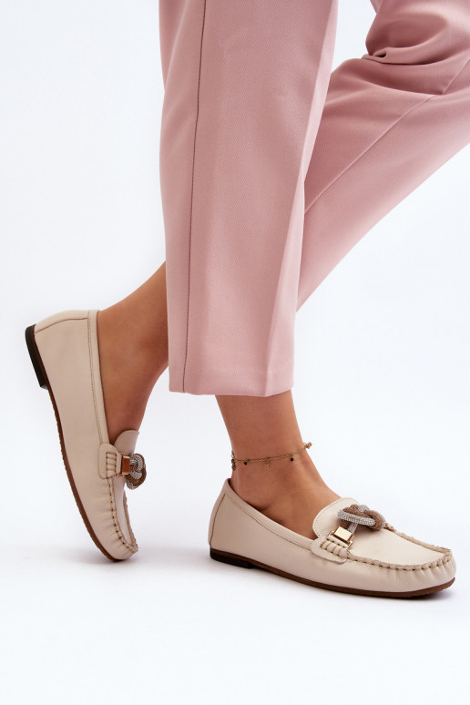 Women's Leather Moccasins With Decoration Laura Messi 2761 Beige