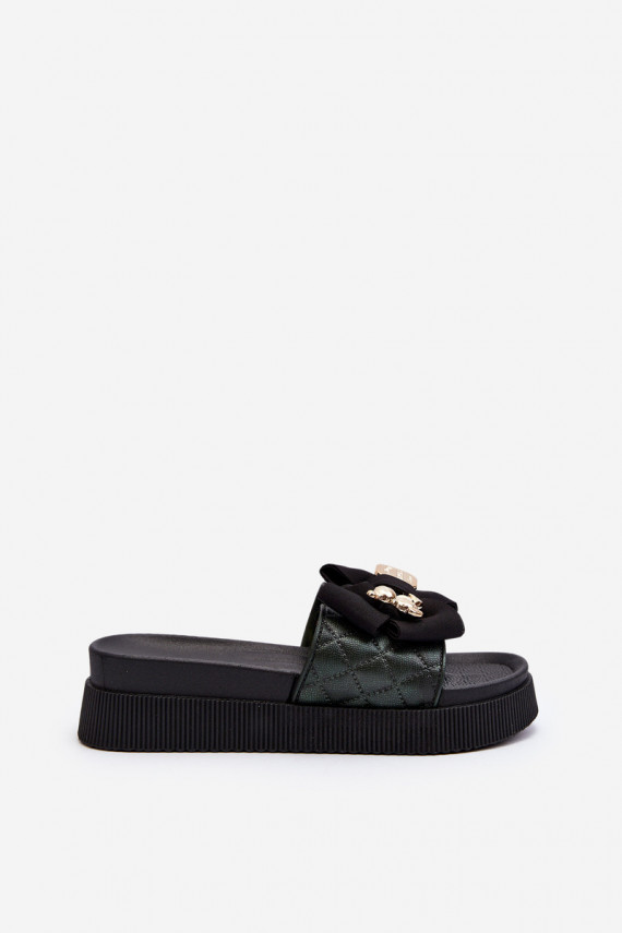 Women's Slippers With Bow and Teddy Bear Black Katterina