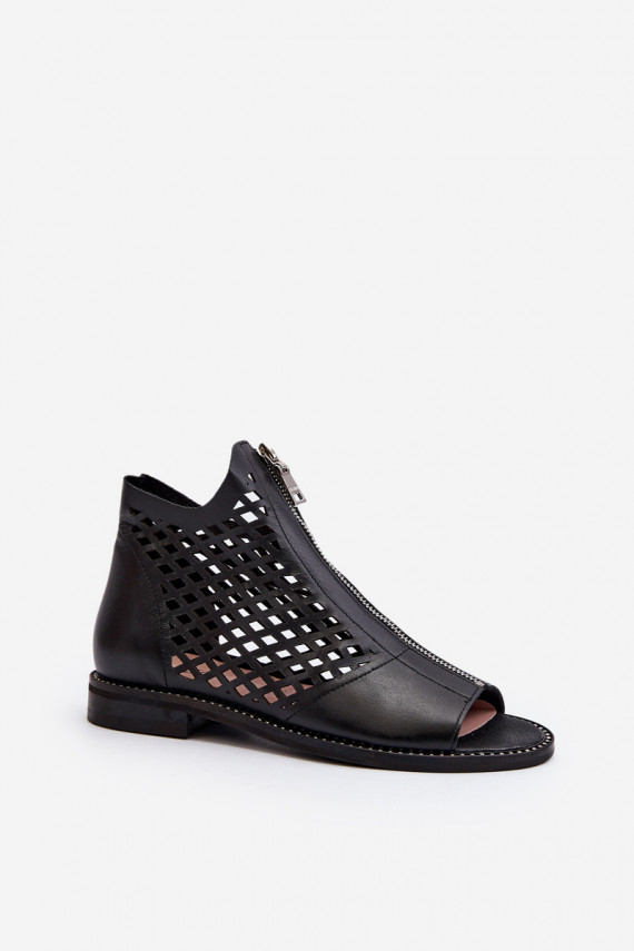 Zazoo 977/L Leather Cutout Sandals with Zip