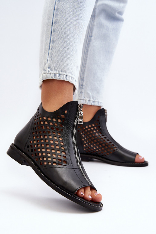 Zazoo 977/L Leather Cutout Sandals with Zip