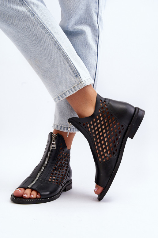 Zazoo 977/L Leather Cutout Sandals with Zip