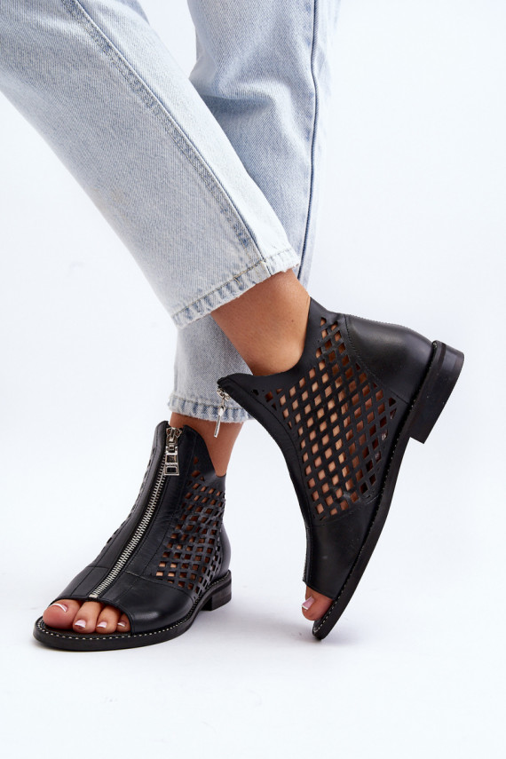 Zazoo 977/L Leather Cutout Sandals with Zip