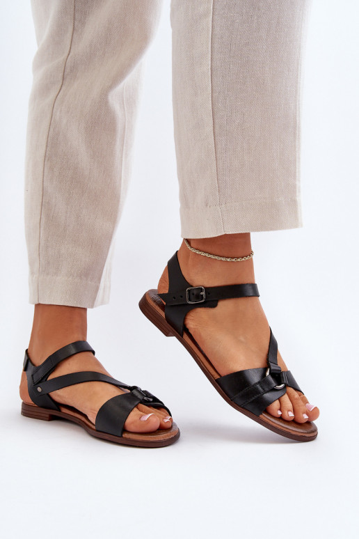 Zazoo 40182 Women's Black Leather Sandals