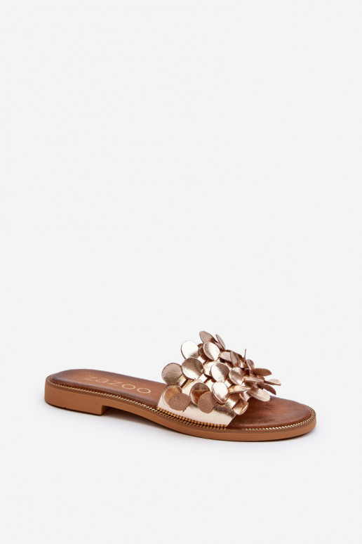 Zazoo 40381 Women's Leather Flat Heel Slippers Golden