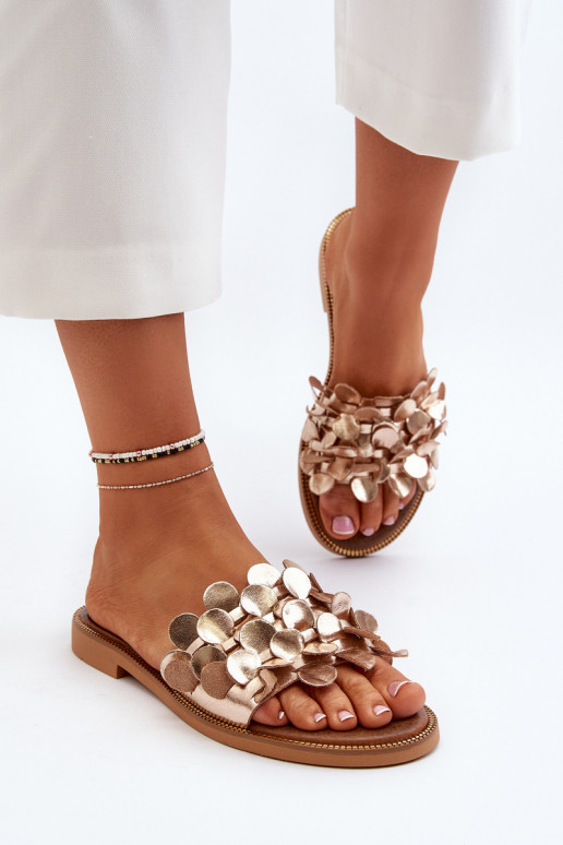 Zazoo 40381 Women's Leather Flat Heel Slippers Golden