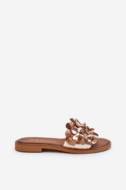 Zazoo 40381 Women's Leather Flat Heel Slippers Golden