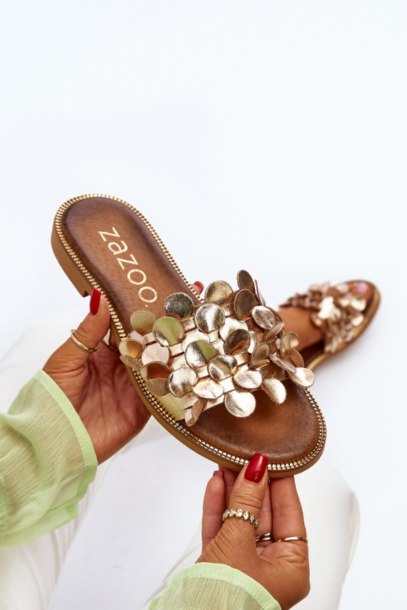Zazoo 40381 Women's Leather Flat Heel Slippers Golden