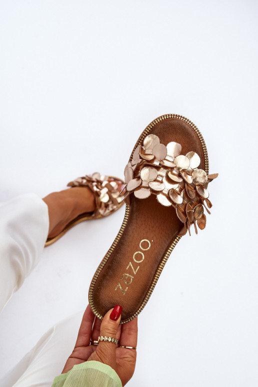 Zazoo 40381 Women's Leather Flat Heel Slippers Golden