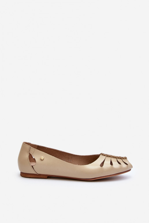 Zazoo 10009 Comfortable Women's Leather Ballerina Flats Beige