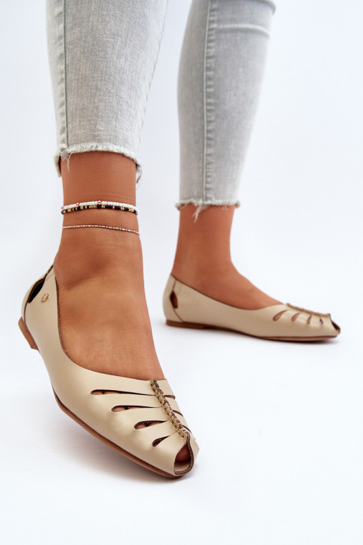Zazoo 10009 Comfortable Women's Leather Ballerina Flats Beige