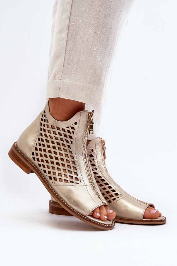 Leather Cut-Out Sandals with Zip Gold Zazoo 977/L