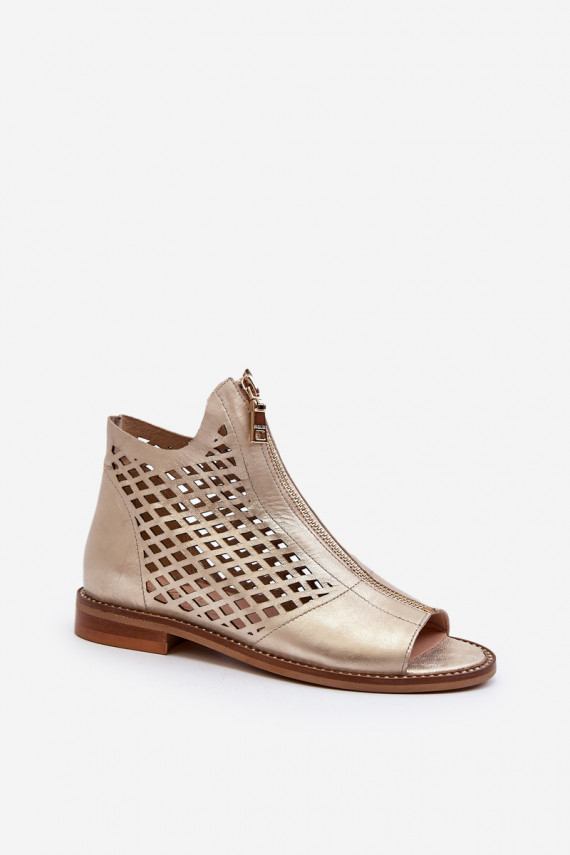 Leather Cut-Out Sandals with Zip Gold Zazoo 977/L