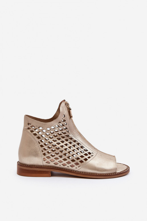 Leather Cut-Out Sandals with Zip Gold Zazoo 977/L