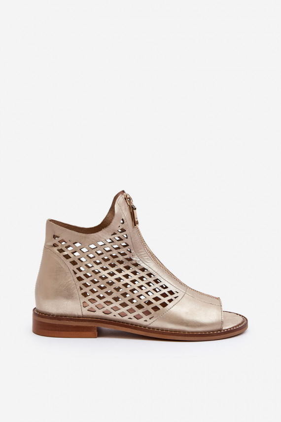 Leather Cut-Out Sandals with Zip Gold Zazoo 977/L