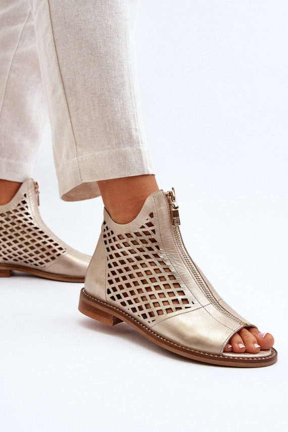 Leather Cut-Out Sandals with Zip Gold Zazoo 977/L