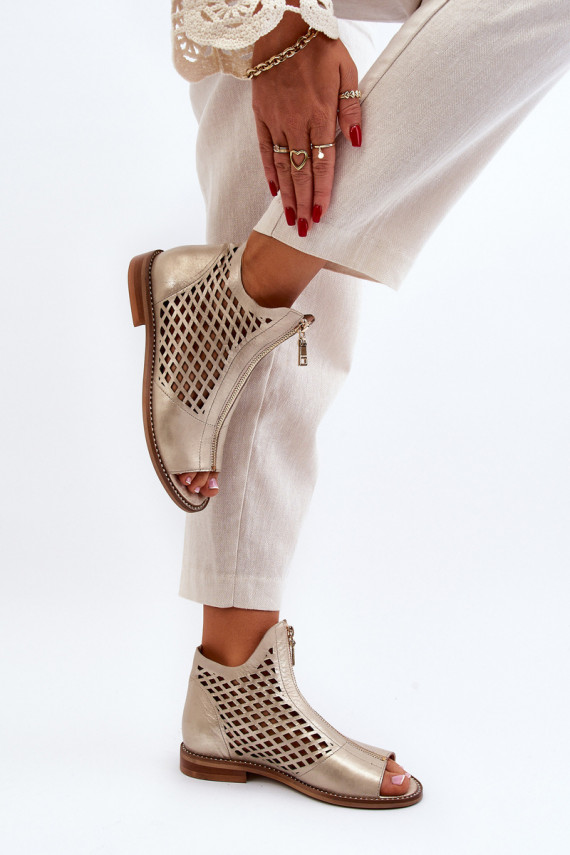 Leather Cut-Out Sandals with Zip Gold Zazoo 977/L