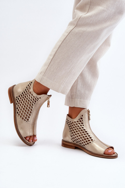 Leather Cut-Out Sandals with Zip Gold Zazoo 977/L